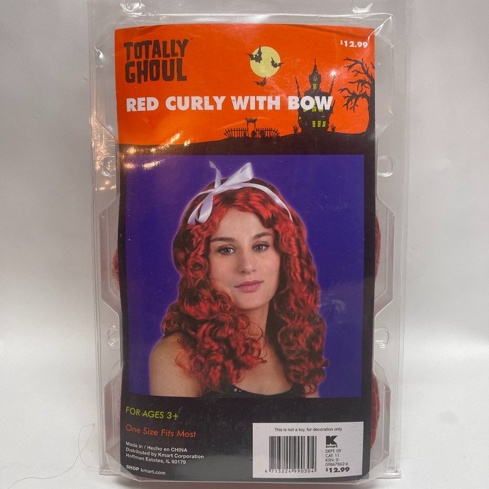 Totally Ghoul Red Curly With Bow Halloween Costume Wig New